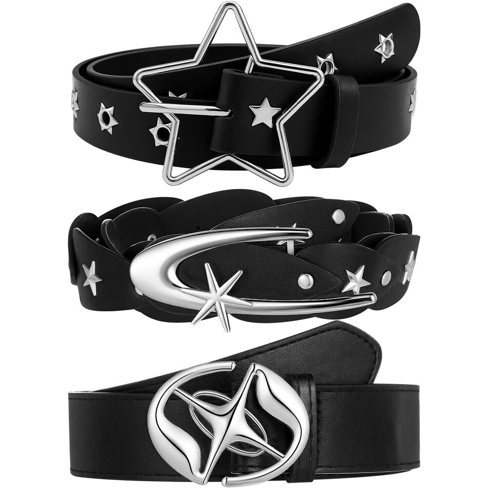 7192 3 Pcs Y2k Belt Star Studded Punk Leather Belt Adjustable Y2k